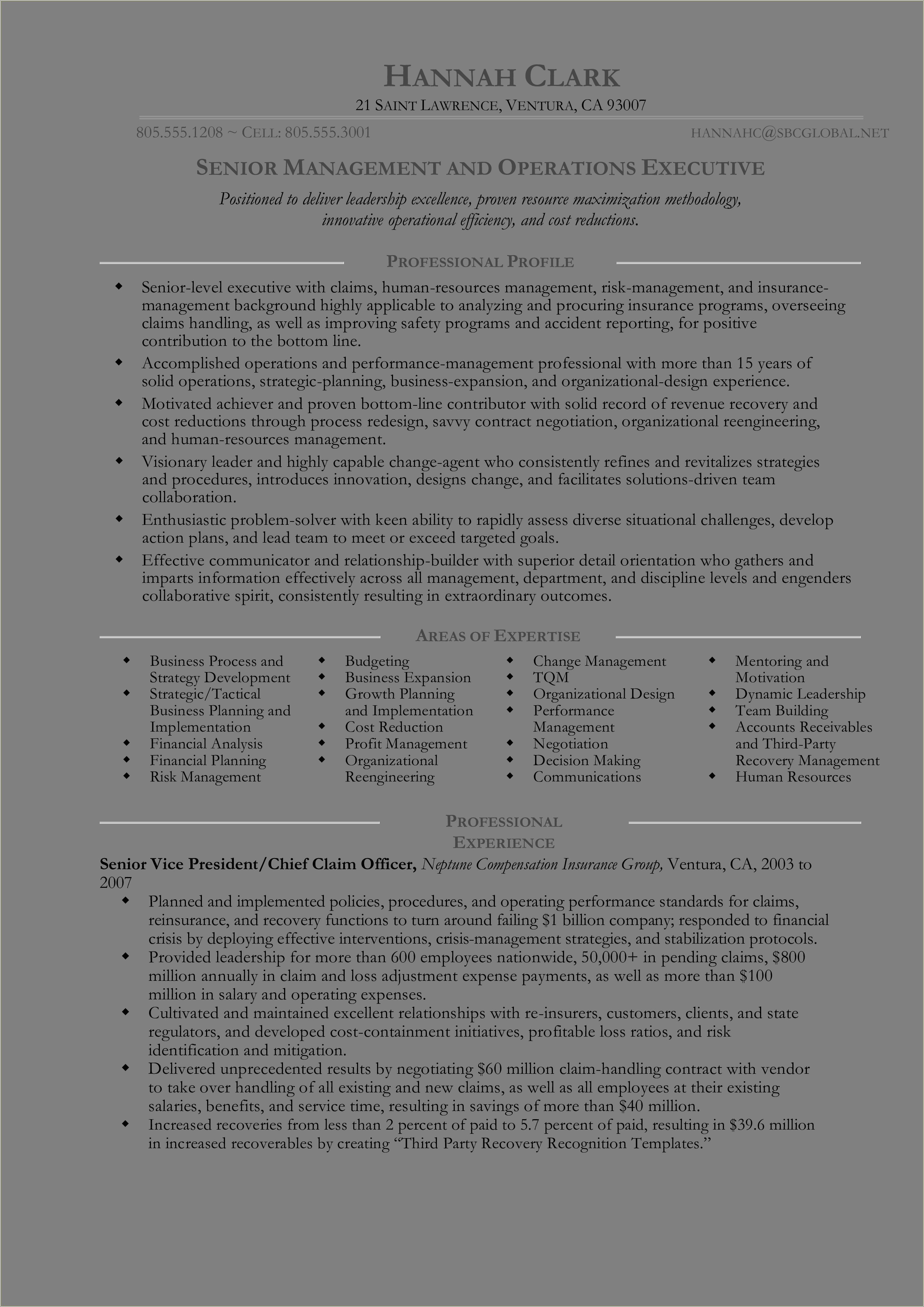 Operations Manager For Security Company Sample Resume