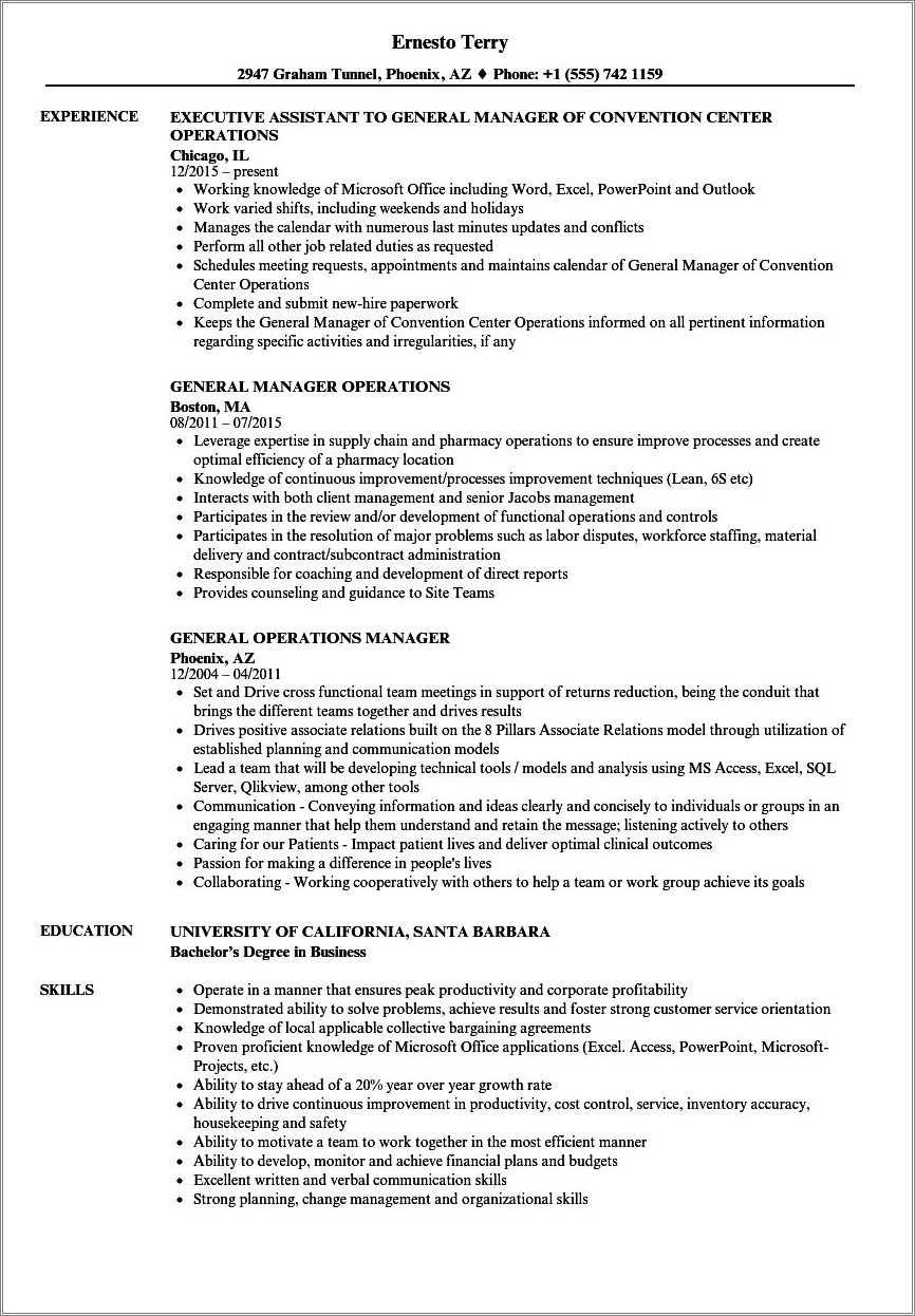 Operations Manager Performance Objectives For Resumes