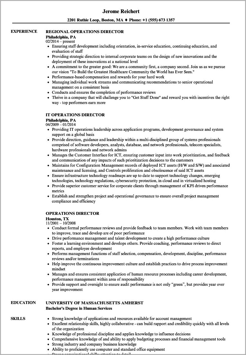 Operations Manager Resume In A Nonprofit Examples