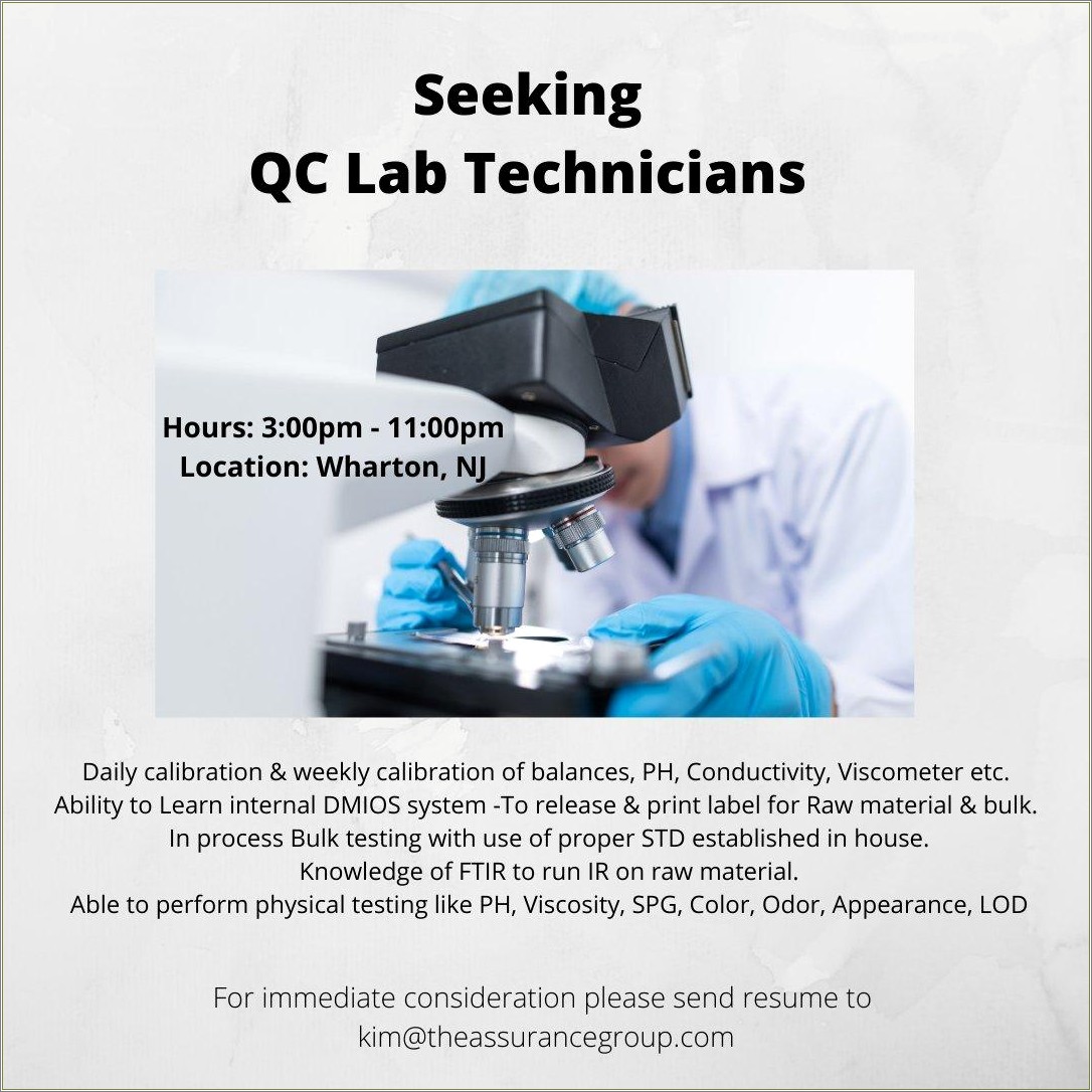 Optical Lab Tech Job Description For Resume