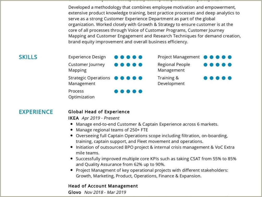 Optimize Customer Experience On Website Resume Experience
