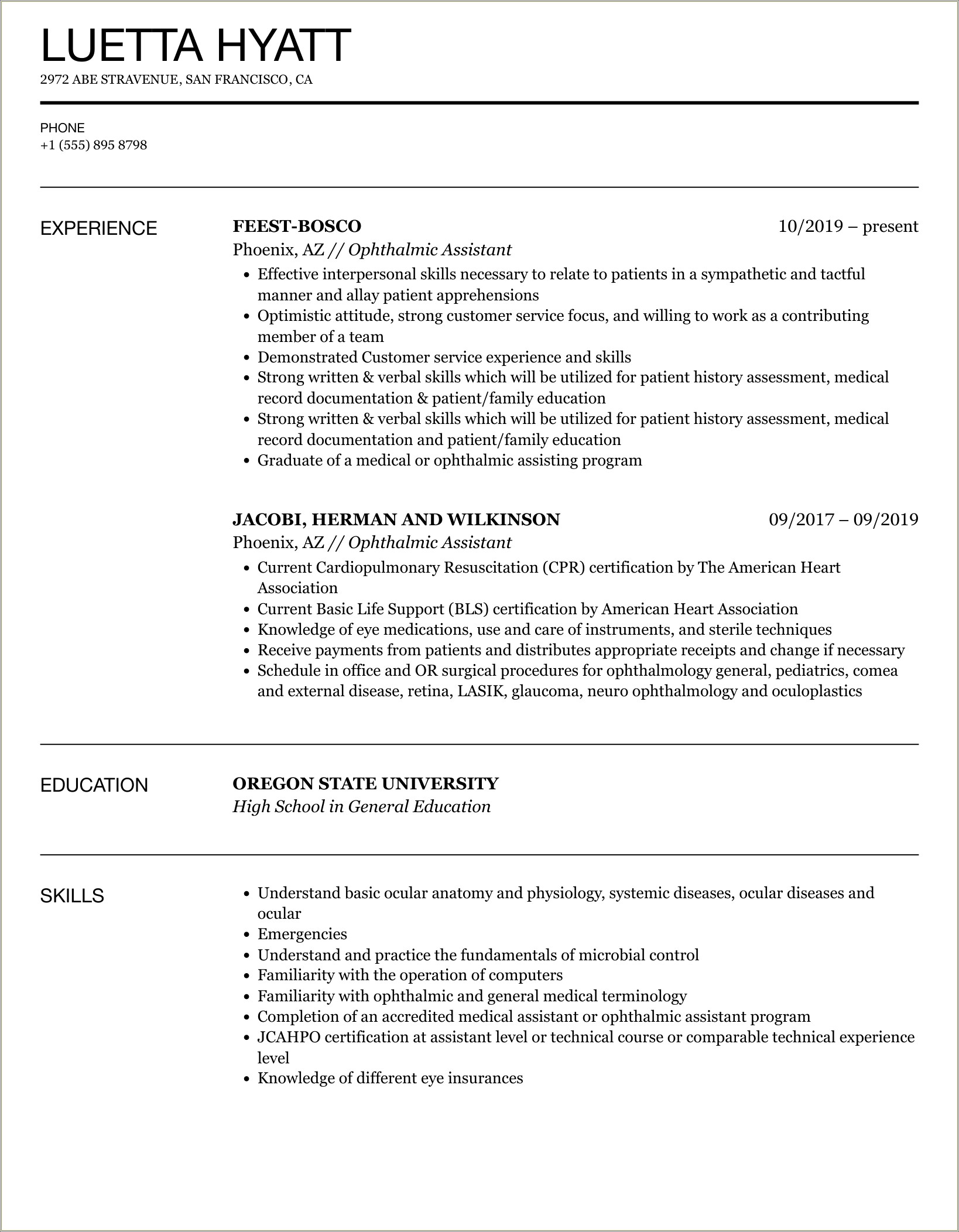 Optometry Assistant Objectives For Resume Examples