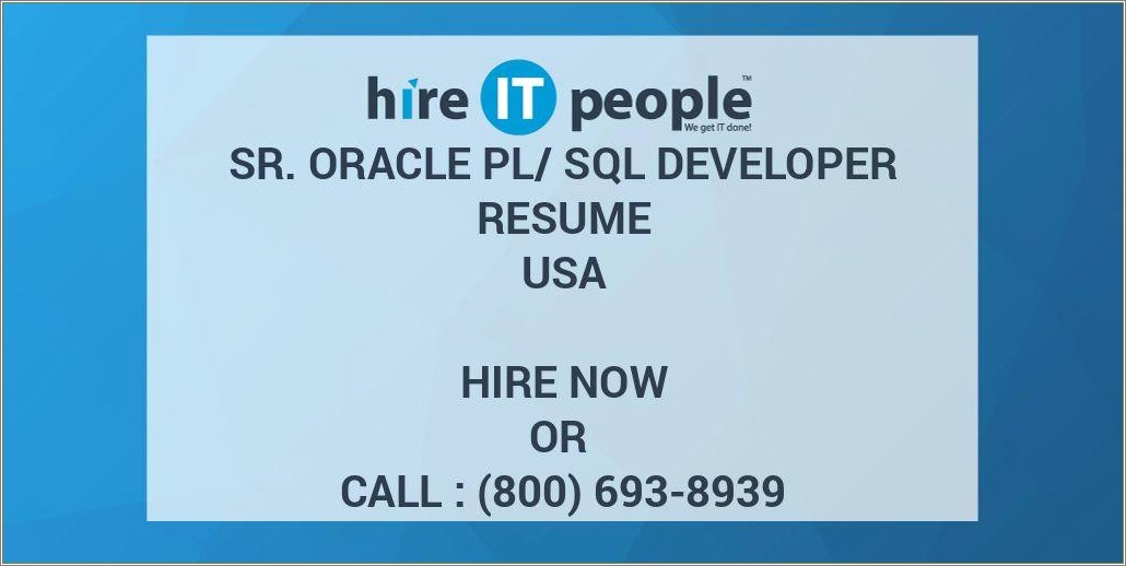 Oracle Database Developer Resume Summary Sample Hireit