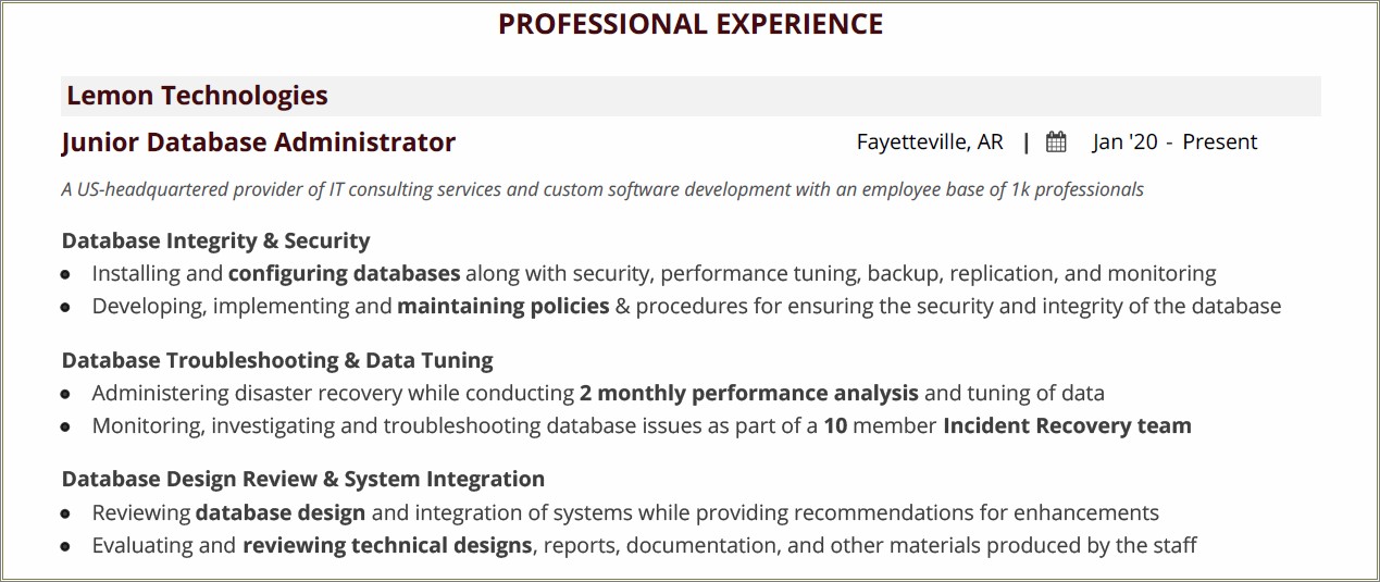 Oracle Dba Resume For 4 Year Experience