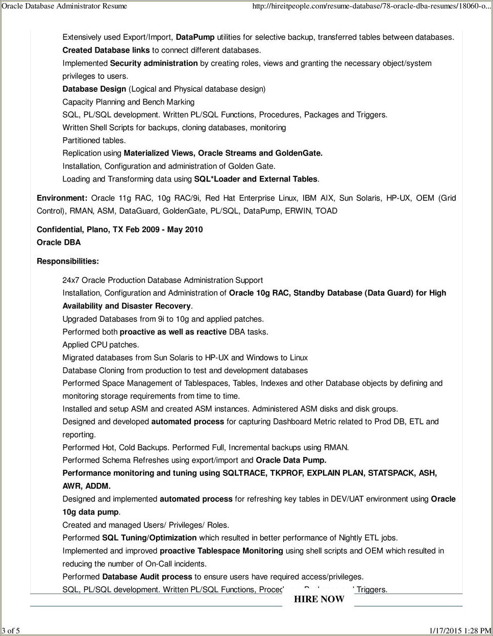Oracle Dba Resume For 5 Year Experience