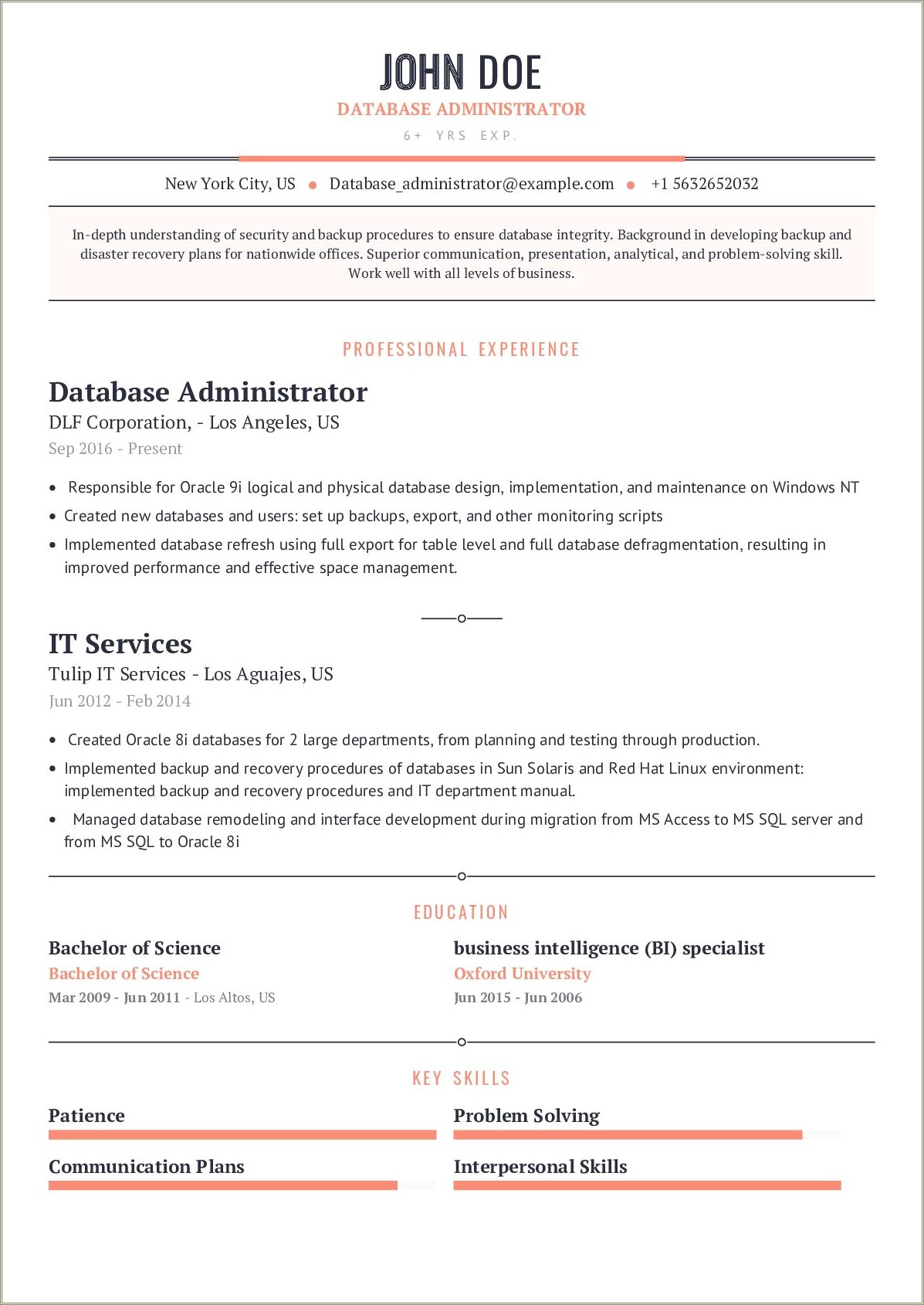 Oracle Dba Sample Resume For 3 Years Experience