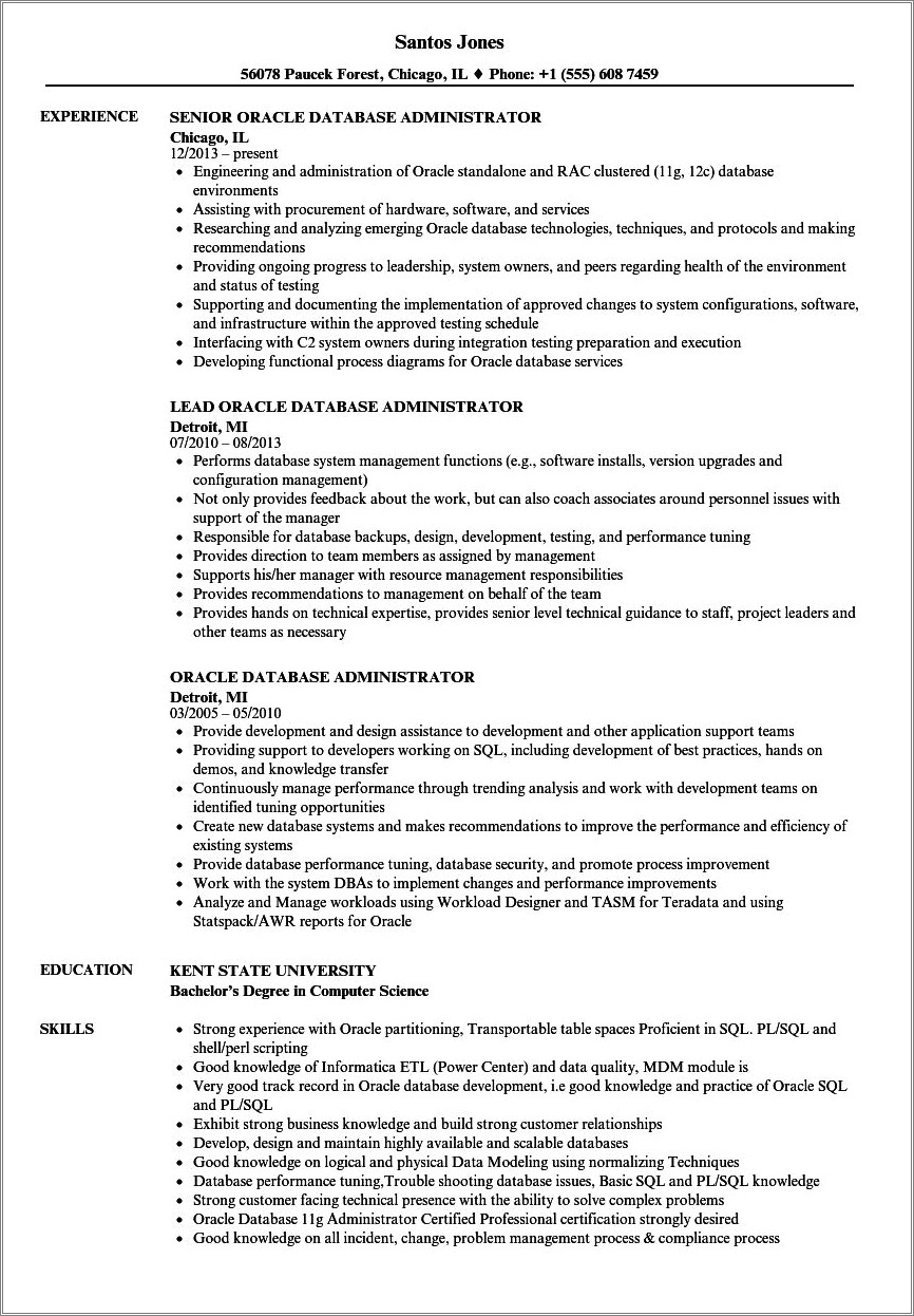 Oracle Dba Sample Resume For 7 Years Experience