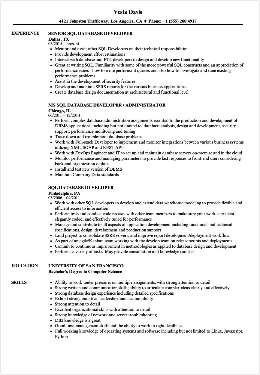 Oracle Developer Resume For 2 Years Experience