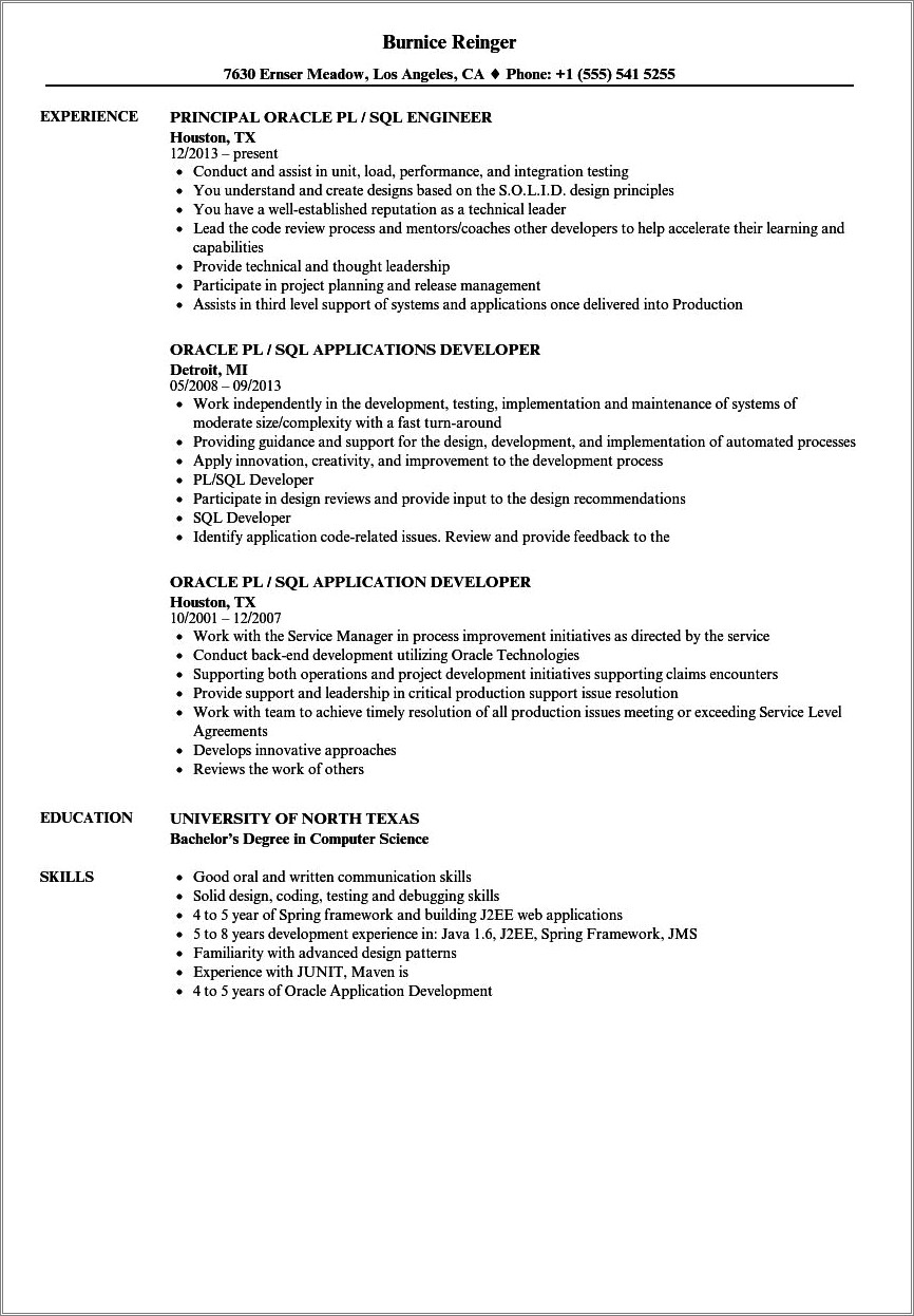 Oracle Developer Resume For 4 Years Experience