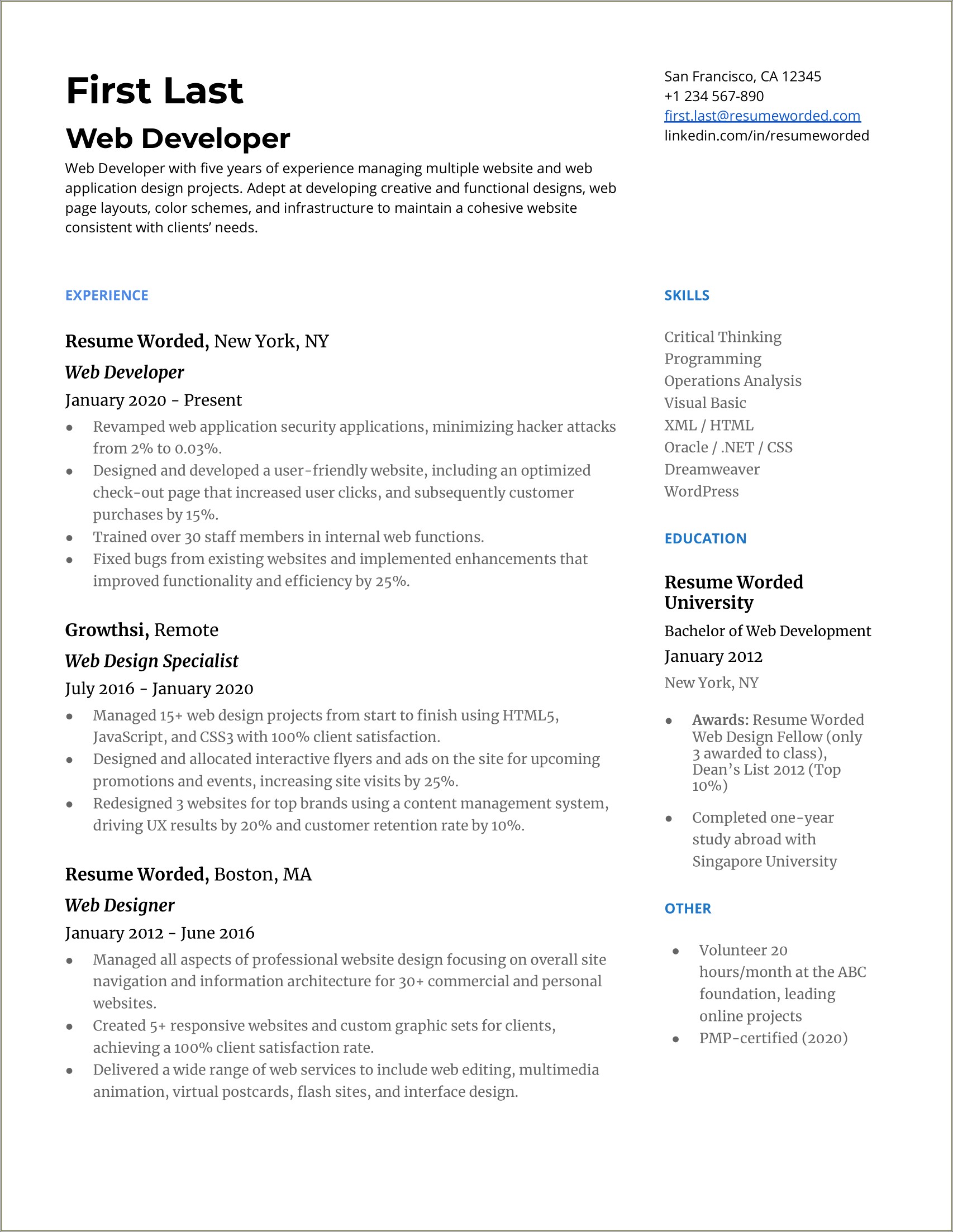 Oracle Sample Resume 1 Year Experience