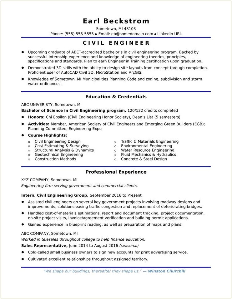 Oral Resume Examples For Civil Engineer Student