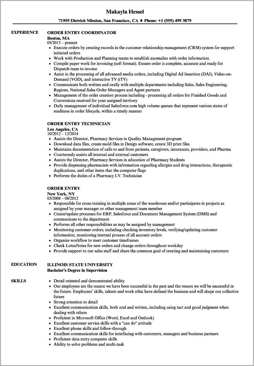 Order Of Past Job Experiences On Resume