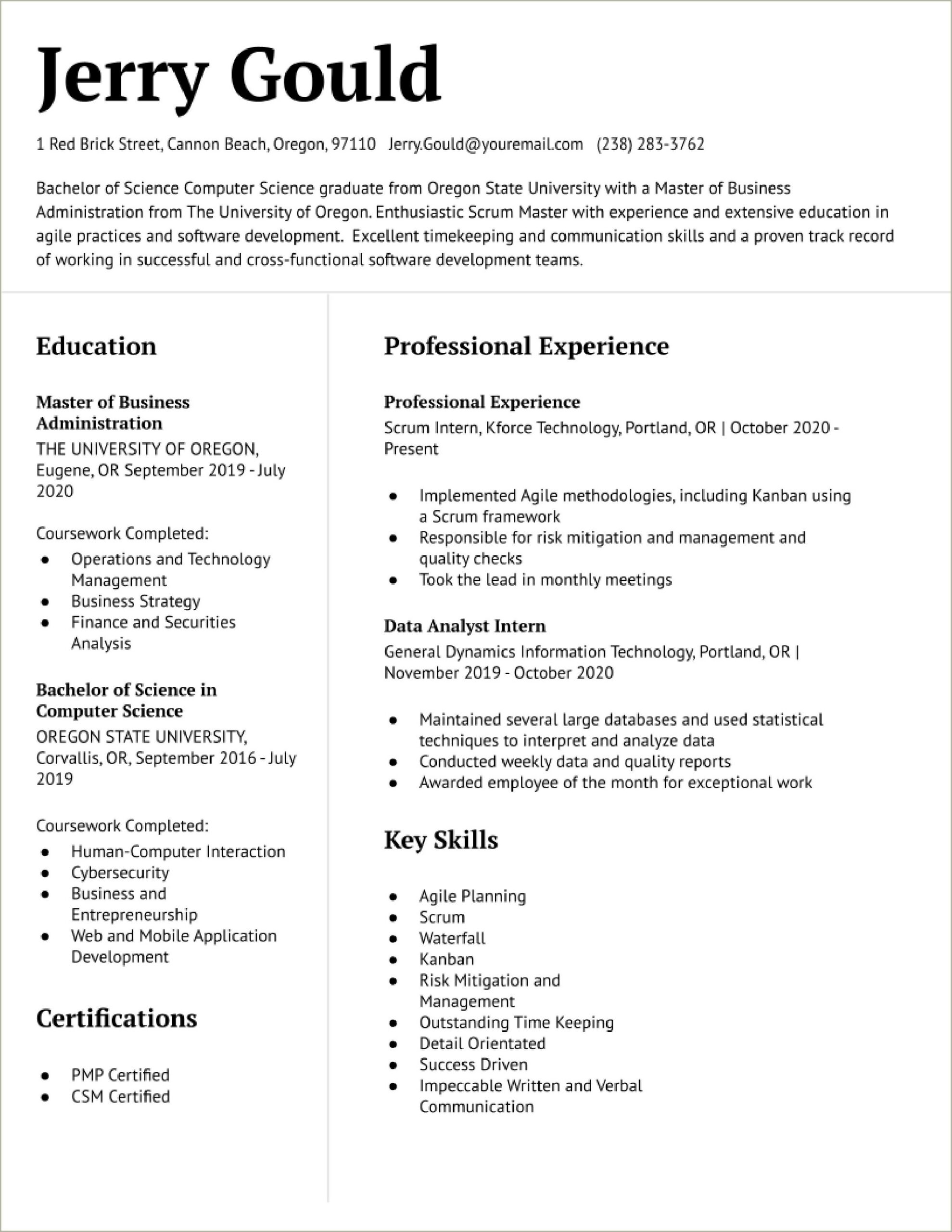 Oregon State Resume For State Jobs