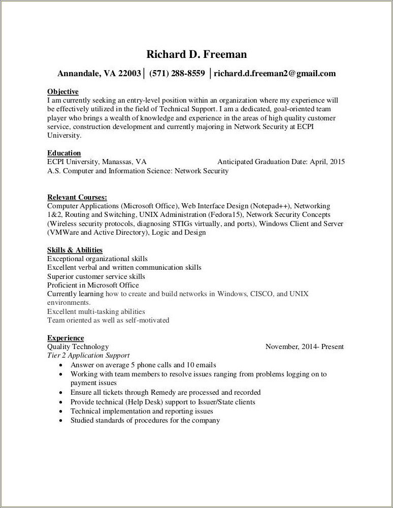 Organizing Experience By Date Or Relevancy Resume