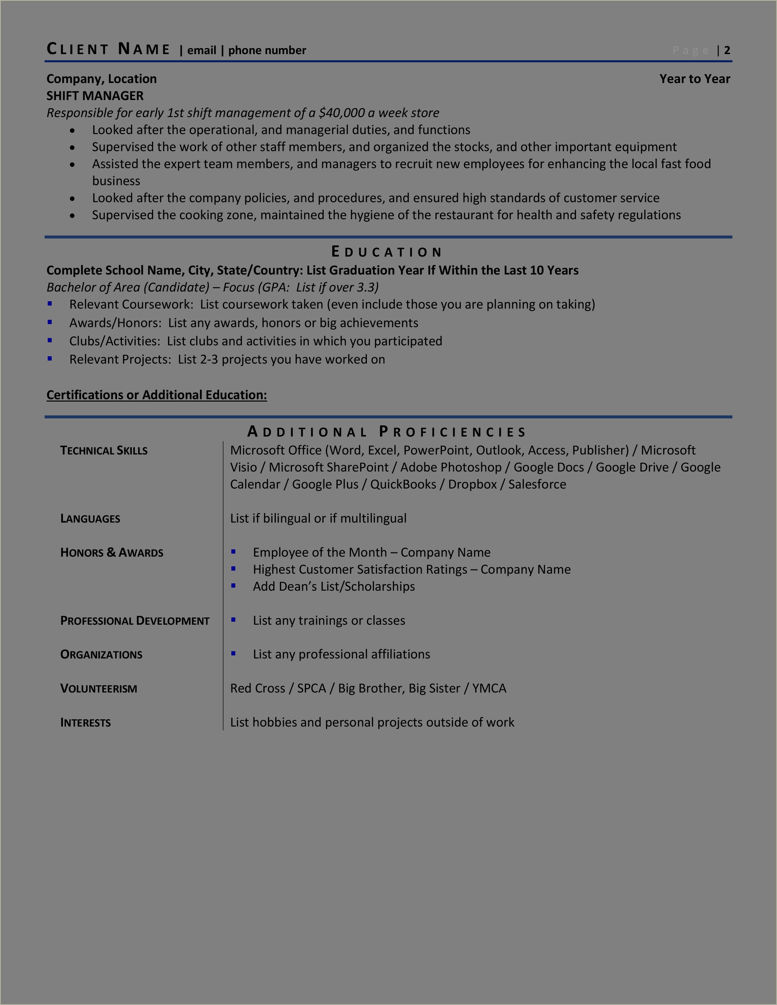 Organizing Skills Chart By Years Working Resume