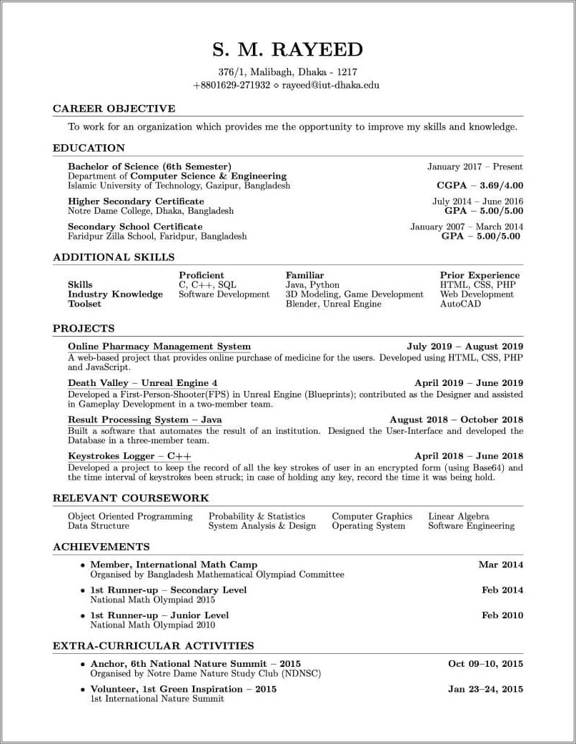 Organizing Skills For Computer Science Resume