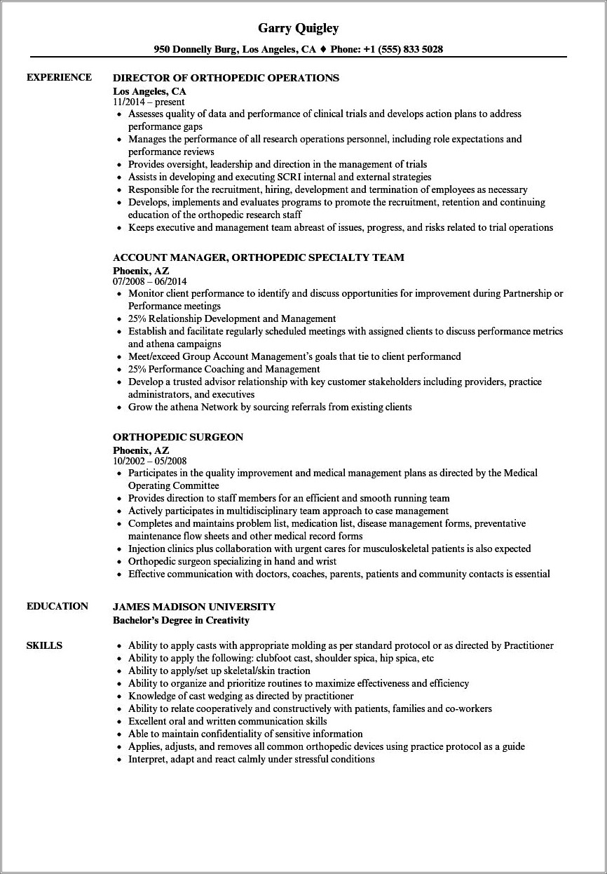 Orthopedic Medical Assistant Job Description For Resume