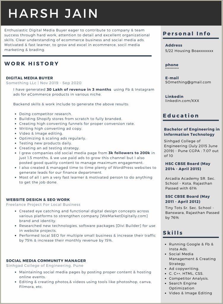 Out Of Work For Three Months Resume