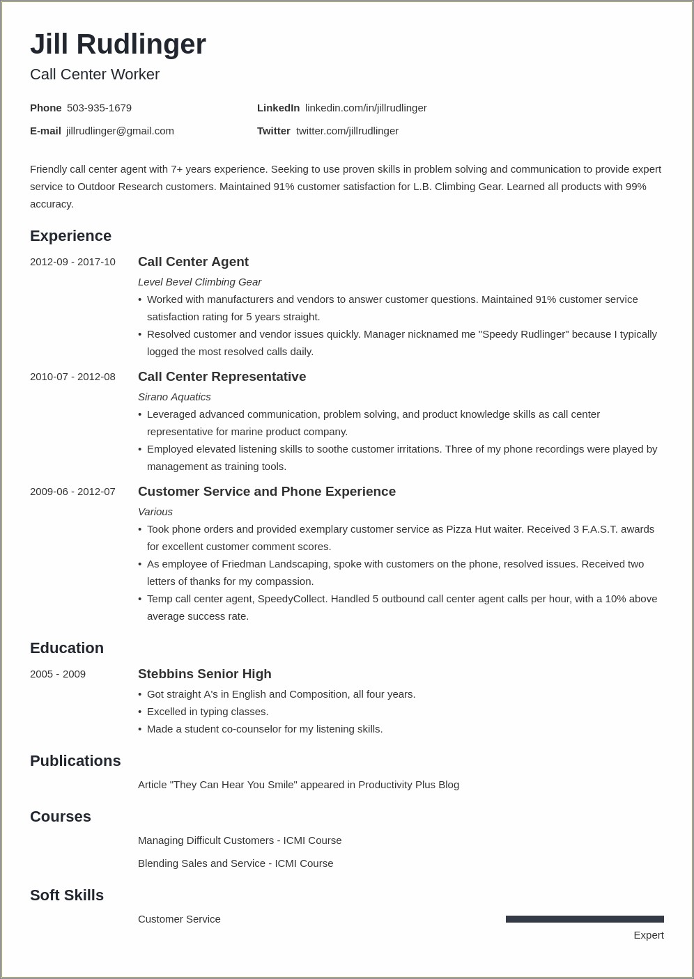 Outbound Sales Call Center Job Description For Resume