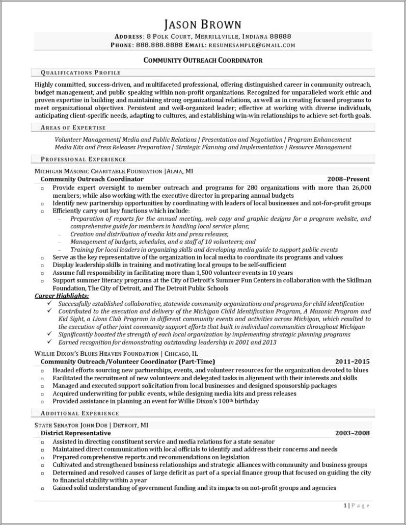 Outreach Specialist Job Description For Resume