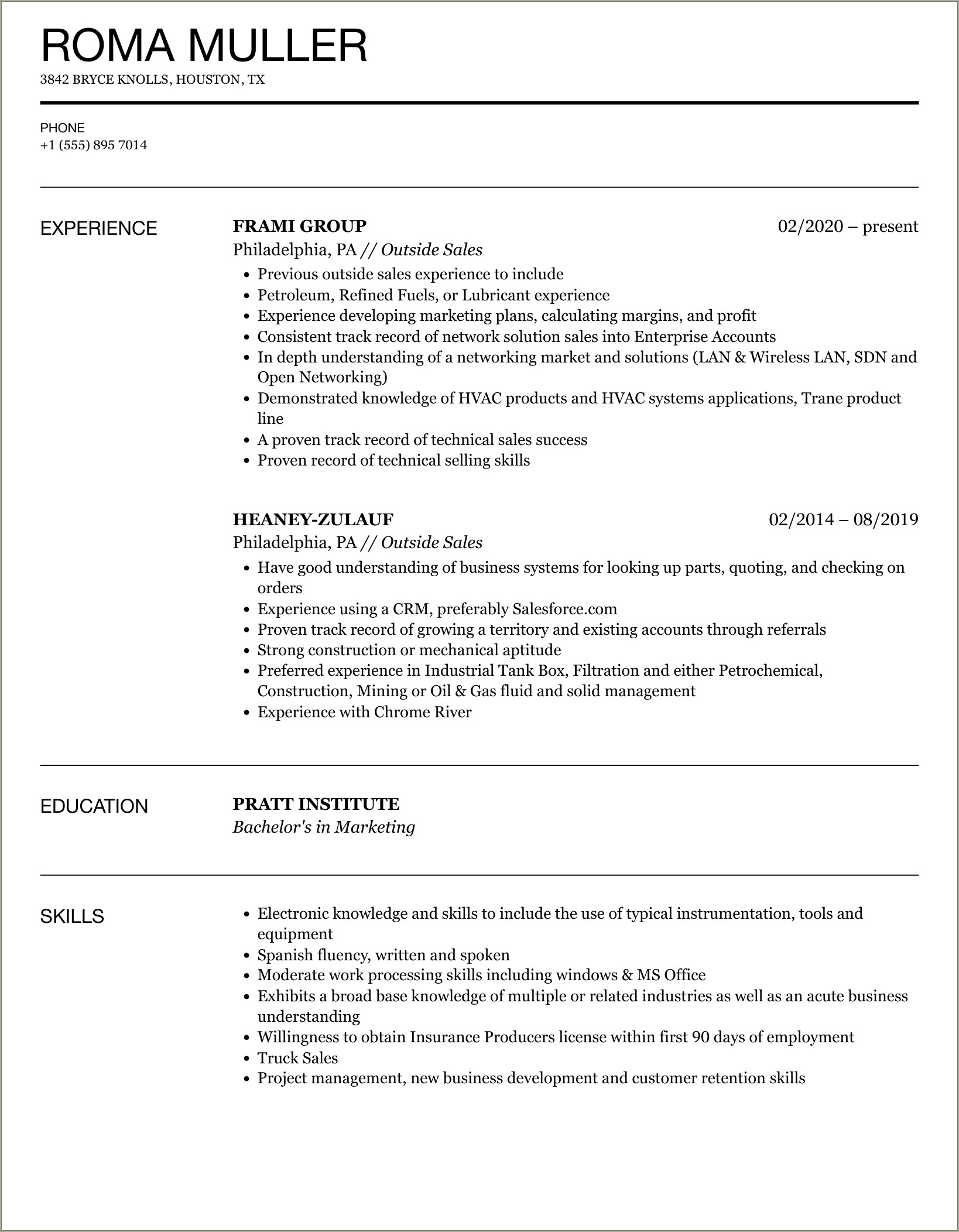 Outside Sales Job Description For Resume
