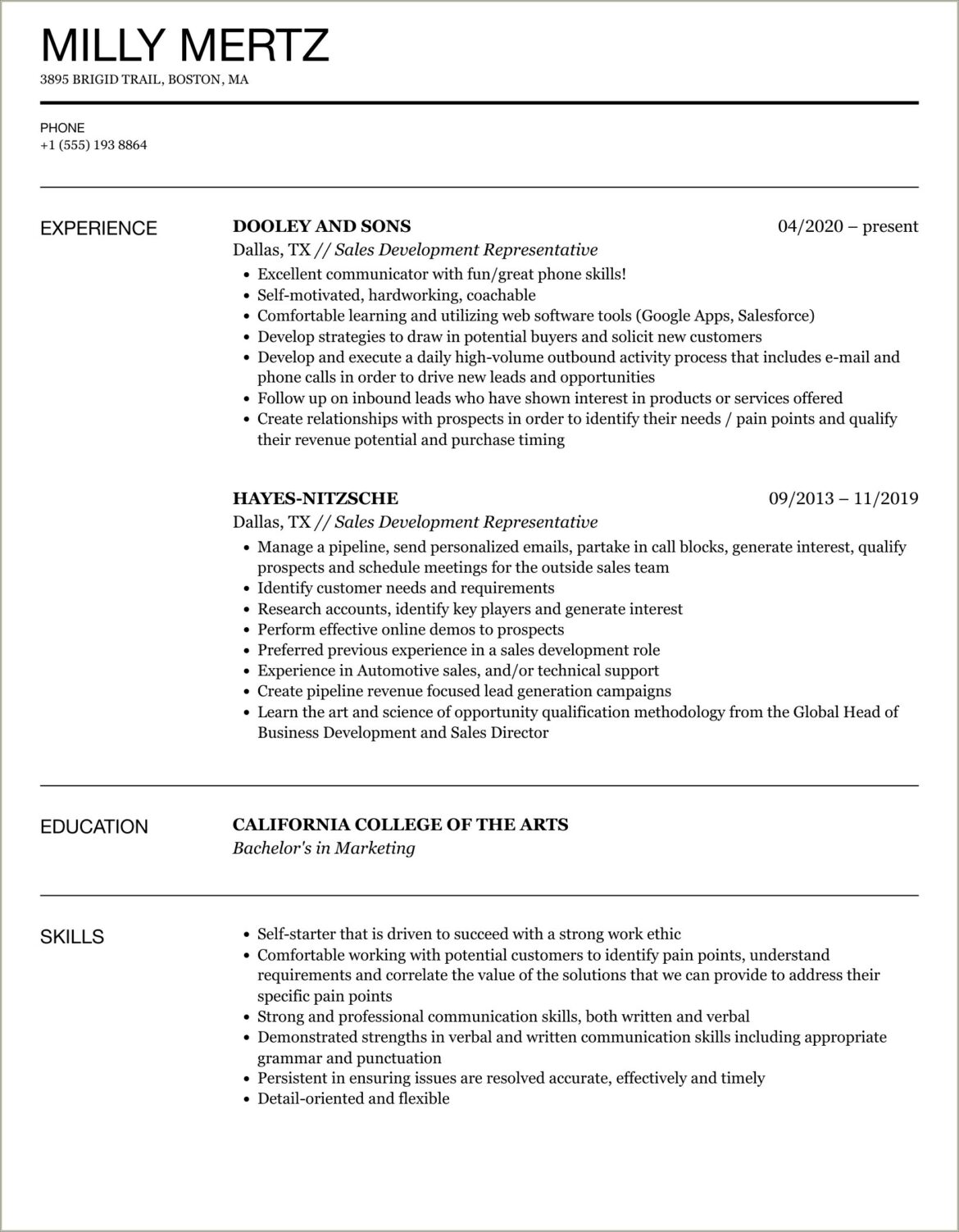 Outside Sales Representative Resume Summary Examples