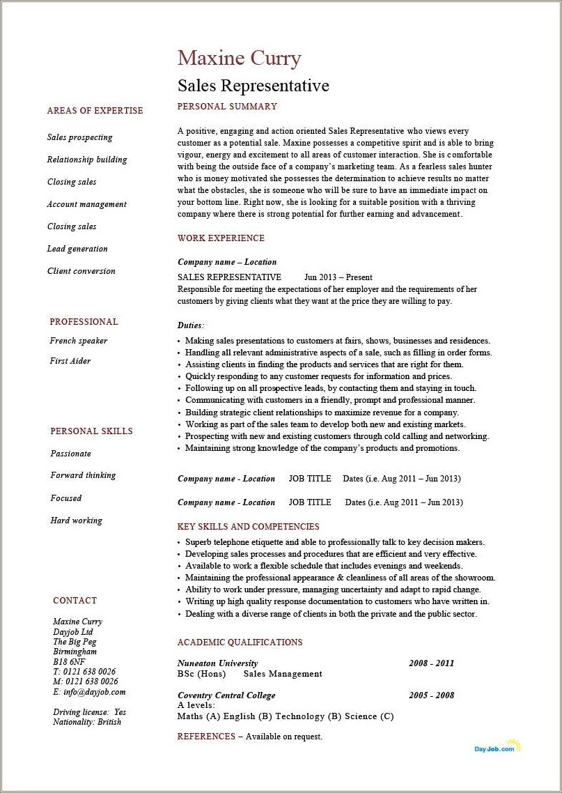 Outside Sales Resume With Little Experience