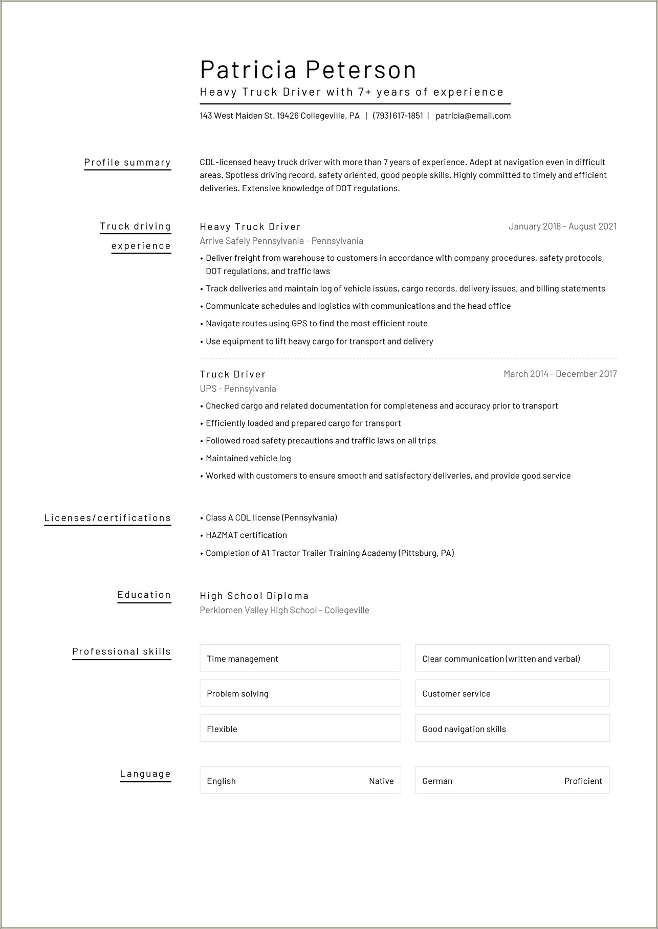 Over The Road Trucking Resume Examples