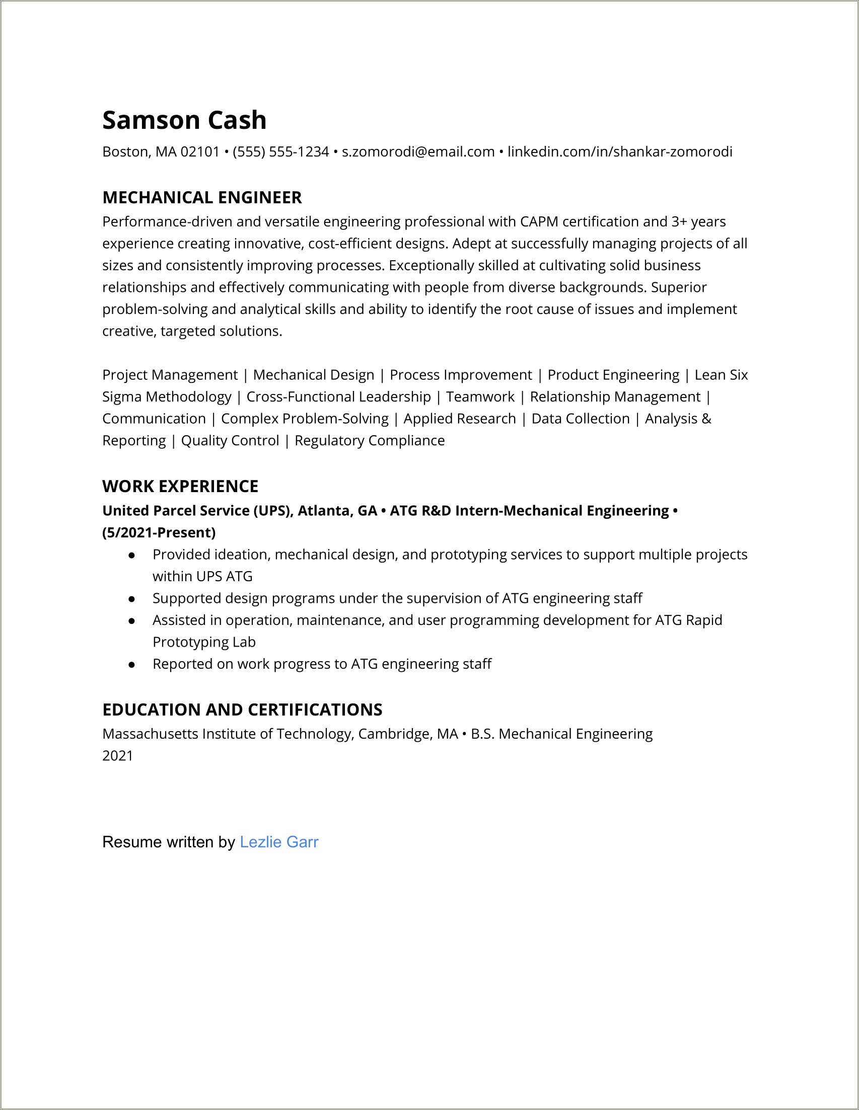 Overview Resume Examples Engineering Management Entry Level