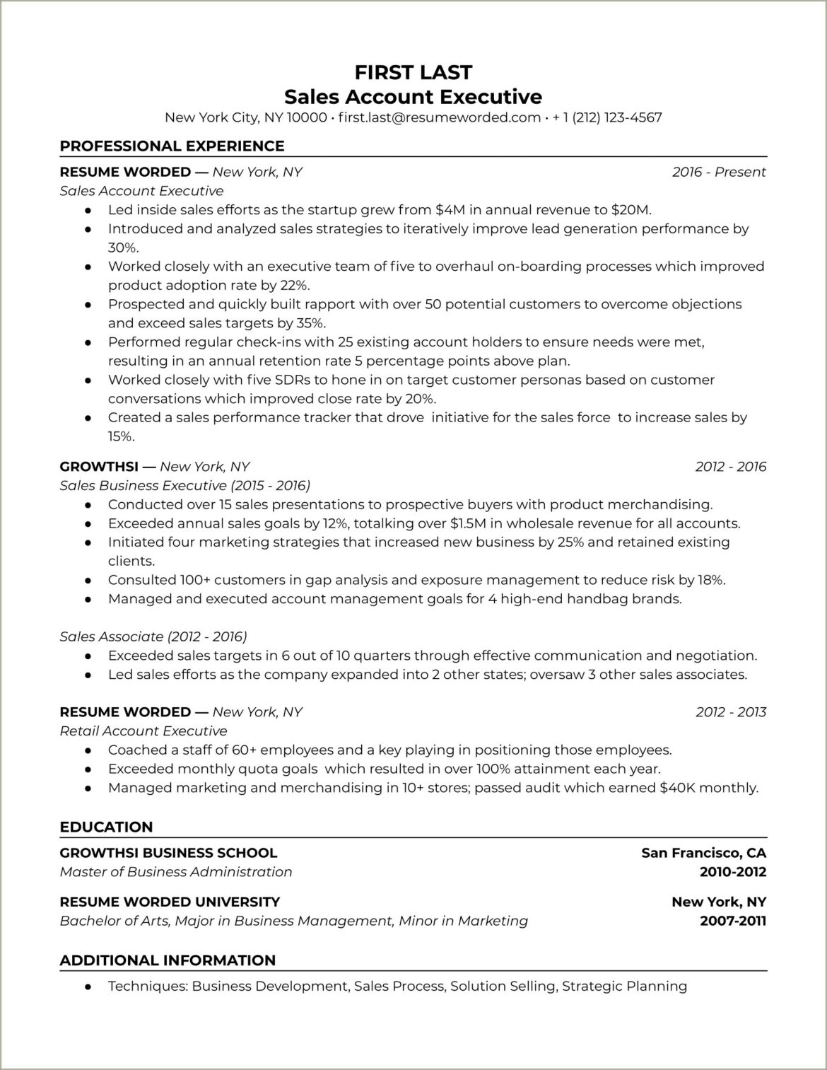 Own Sales Cycle On Resume Example