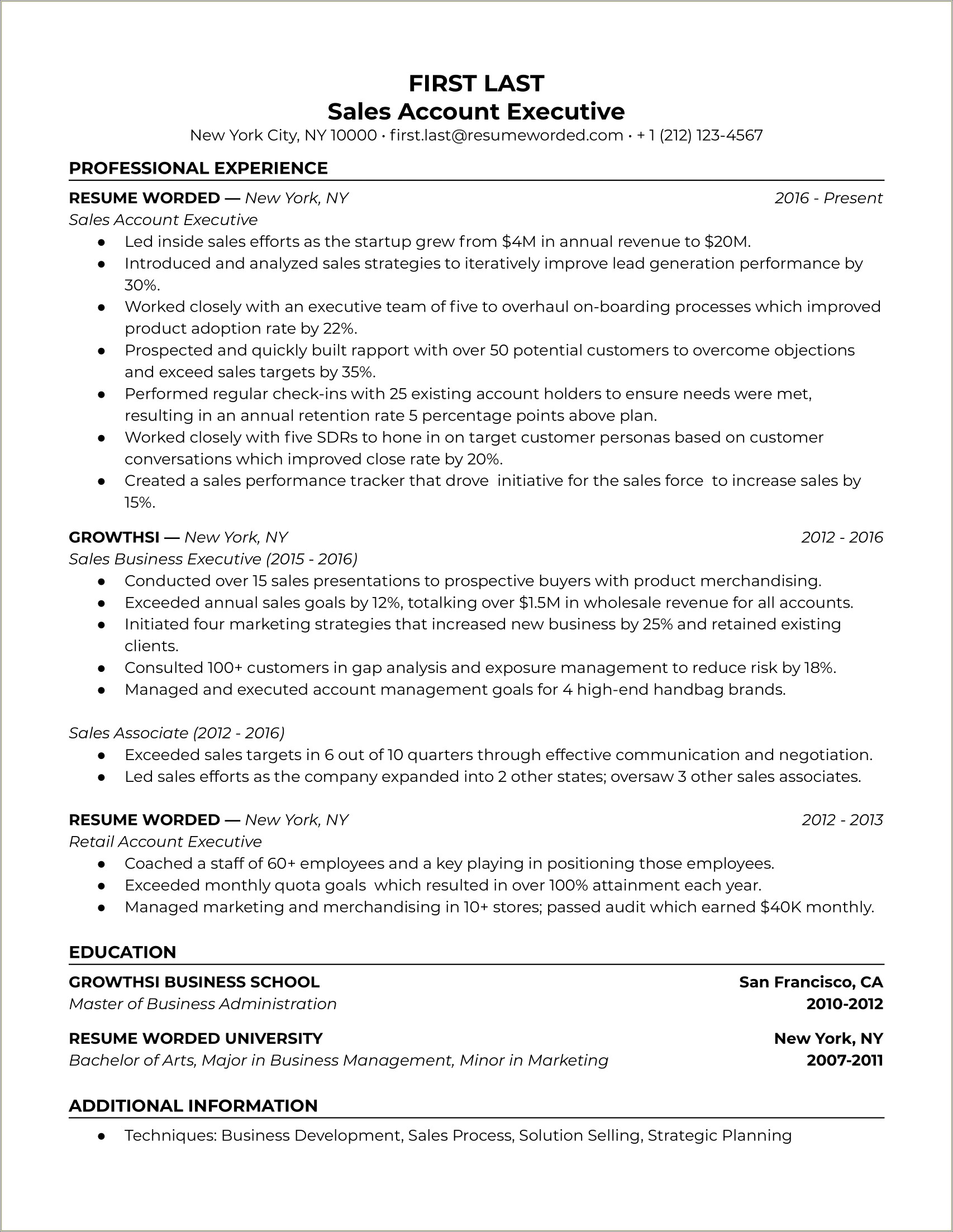 Own Sales Cycle On Resume Example