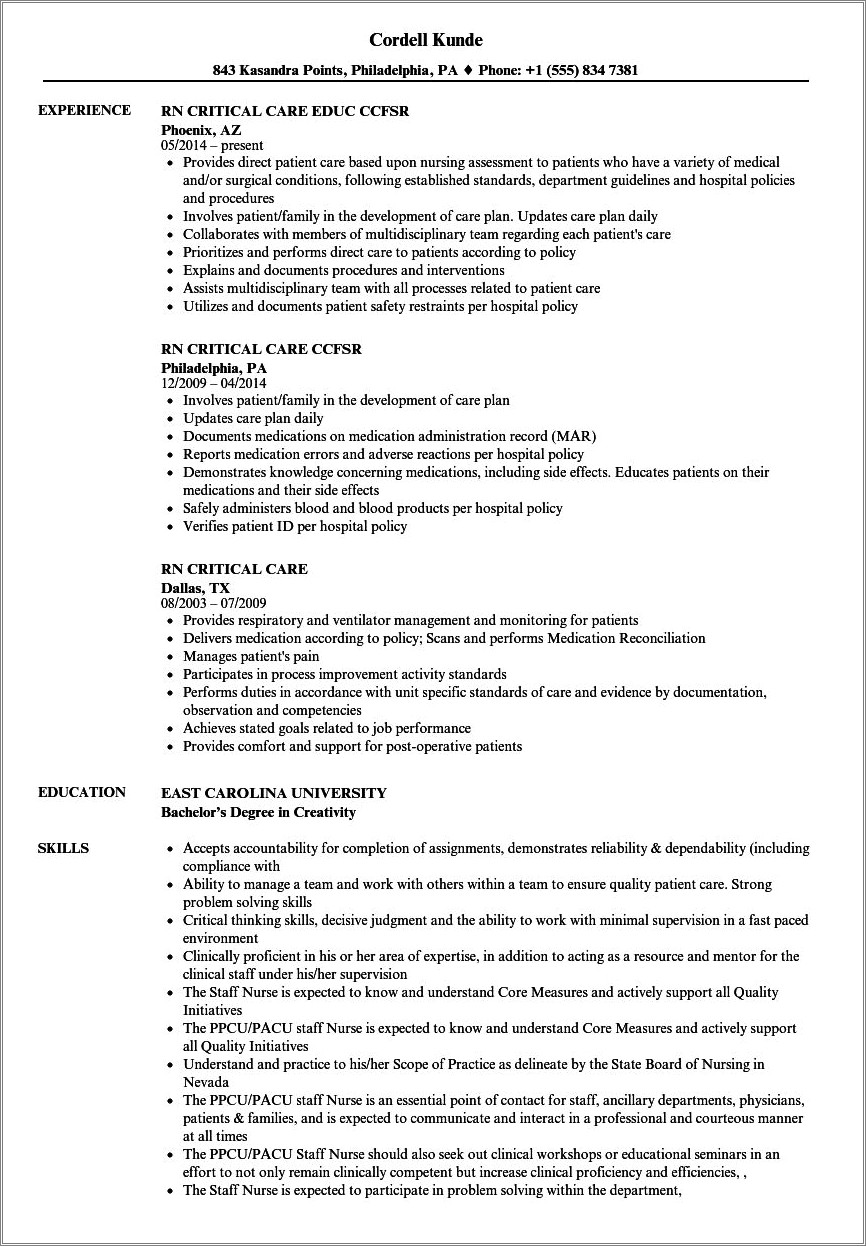 Pa Rn Resume Examples New Grad