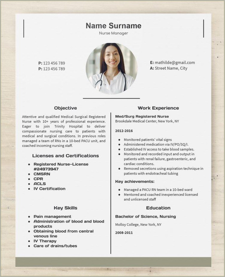 Pacu Nurse Career Profile Sample Resume