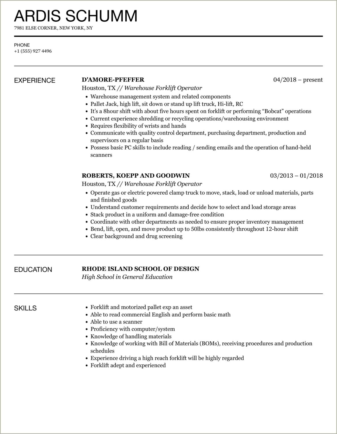 Pallet Jack Operator Job Description For Resume