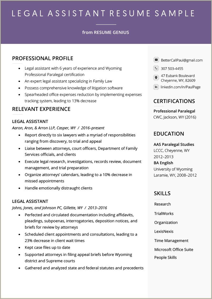 Paralegal Assistant Job Description For Resume