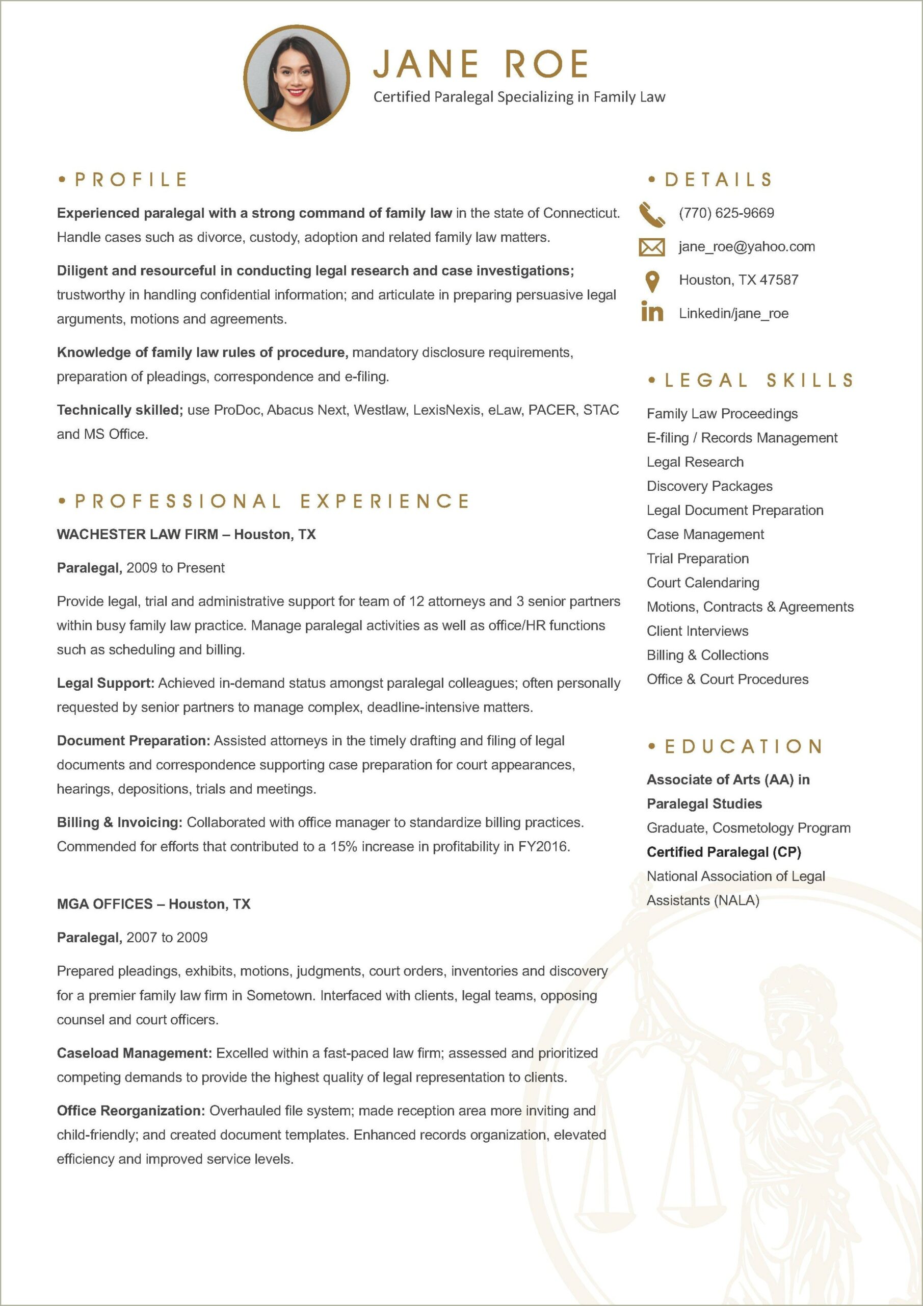 Paralegal Resume Summary With No Experience