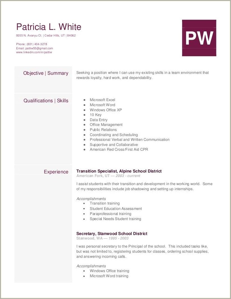 Paraprofessional For Special Needs Job Duties For Resume