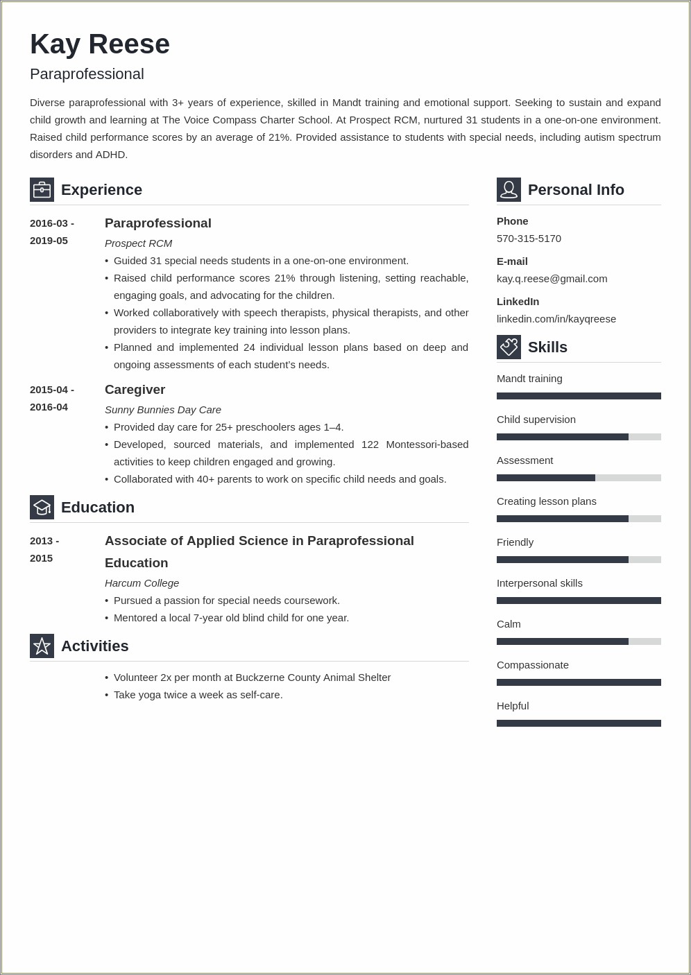 Paraprofessional Resume Examples More Achiviments Than Discriptions