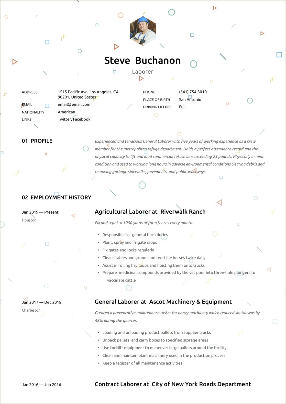 Parks And Gardens Labourer Resume Sample