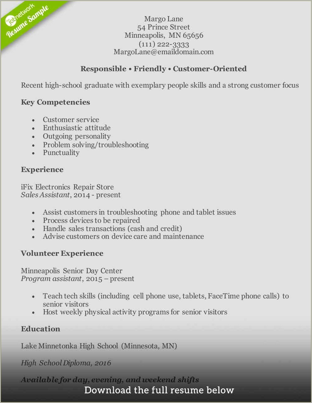 Part Time Customer Service Jobs Resume