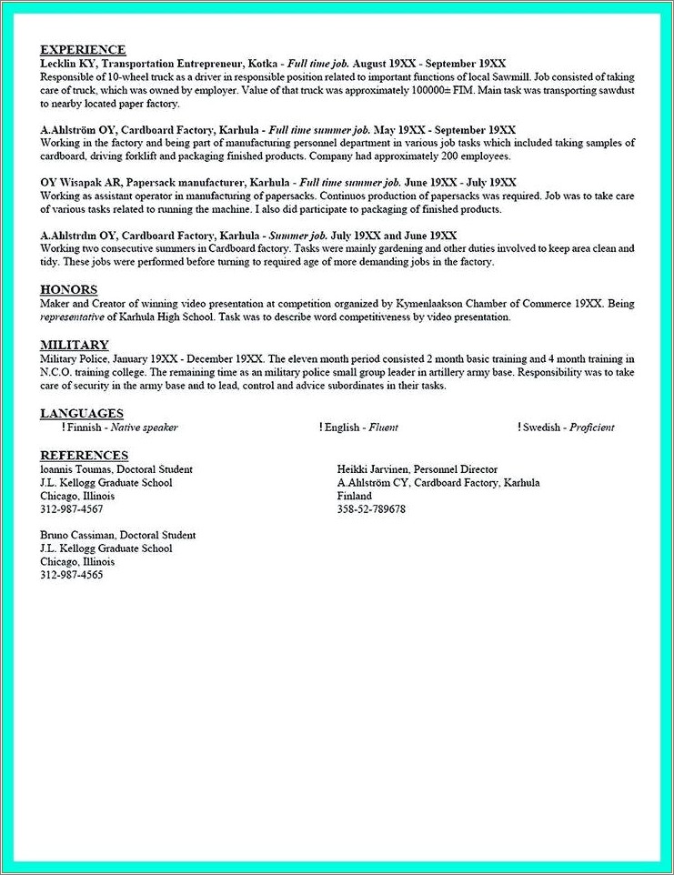 Part Time Job For Military Resume