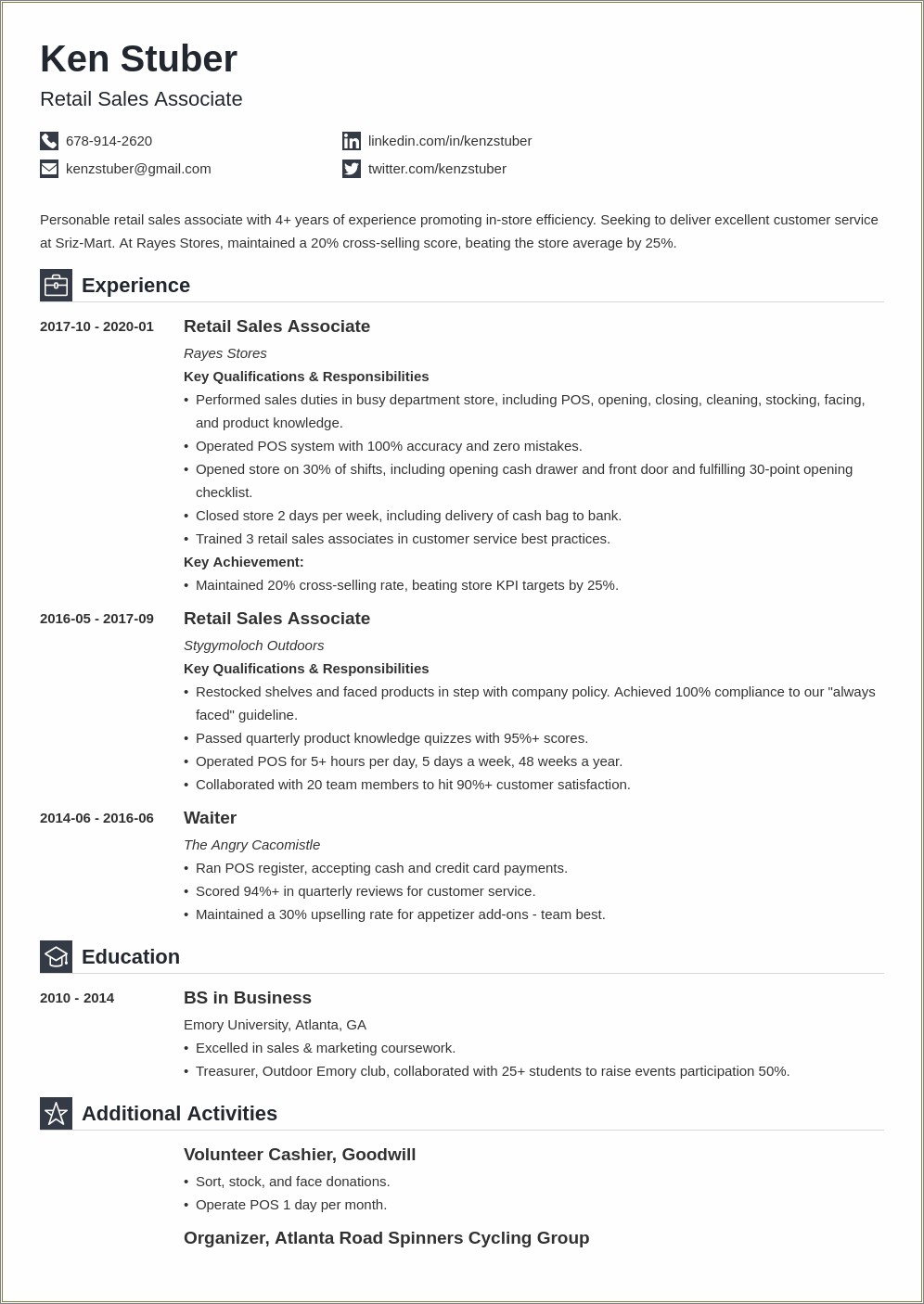 Part Time Sales Associate Resume Example