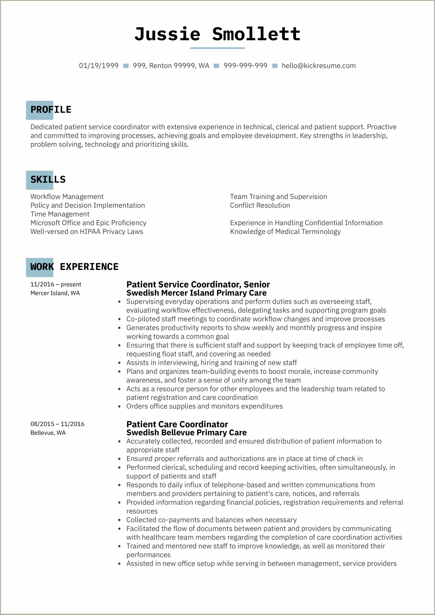 Patient Care Tech Job Description Resume