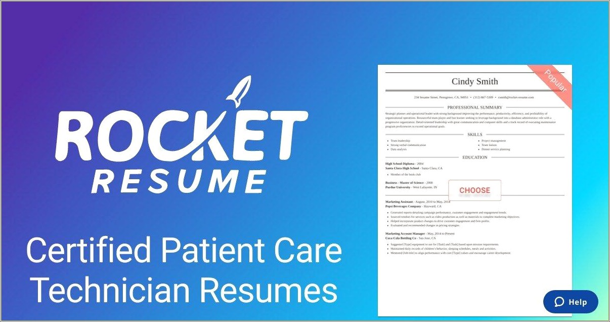Patient Care Technician Resume Objective Sample