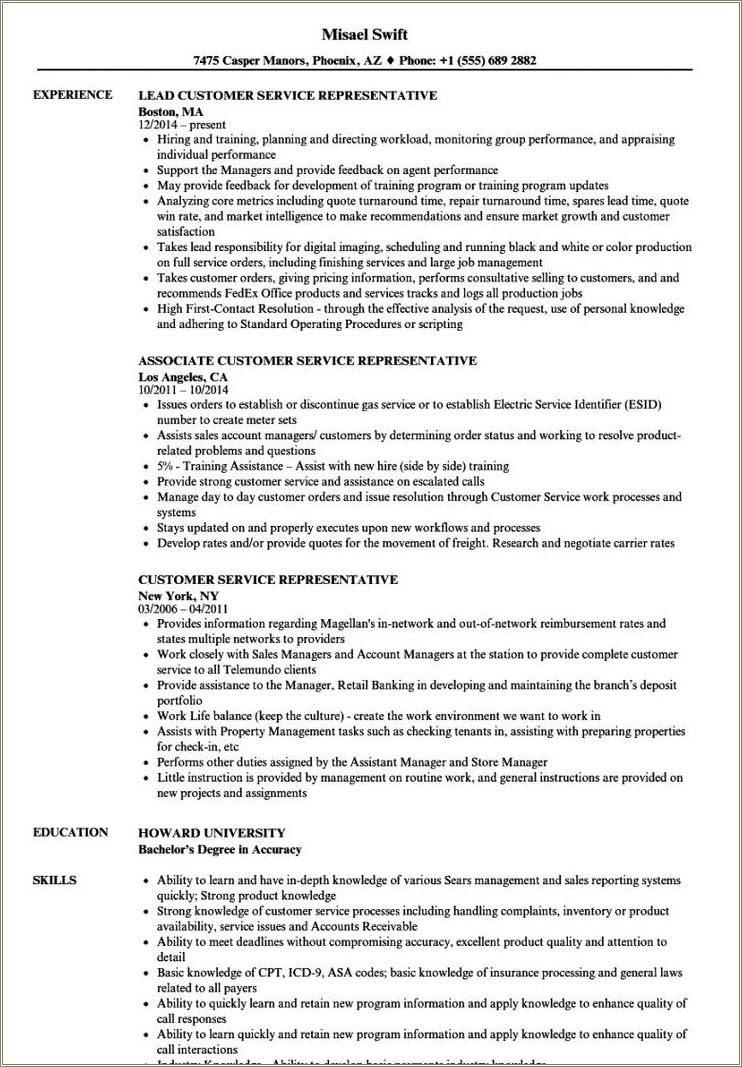 Patient Services Representative Job Description Resume