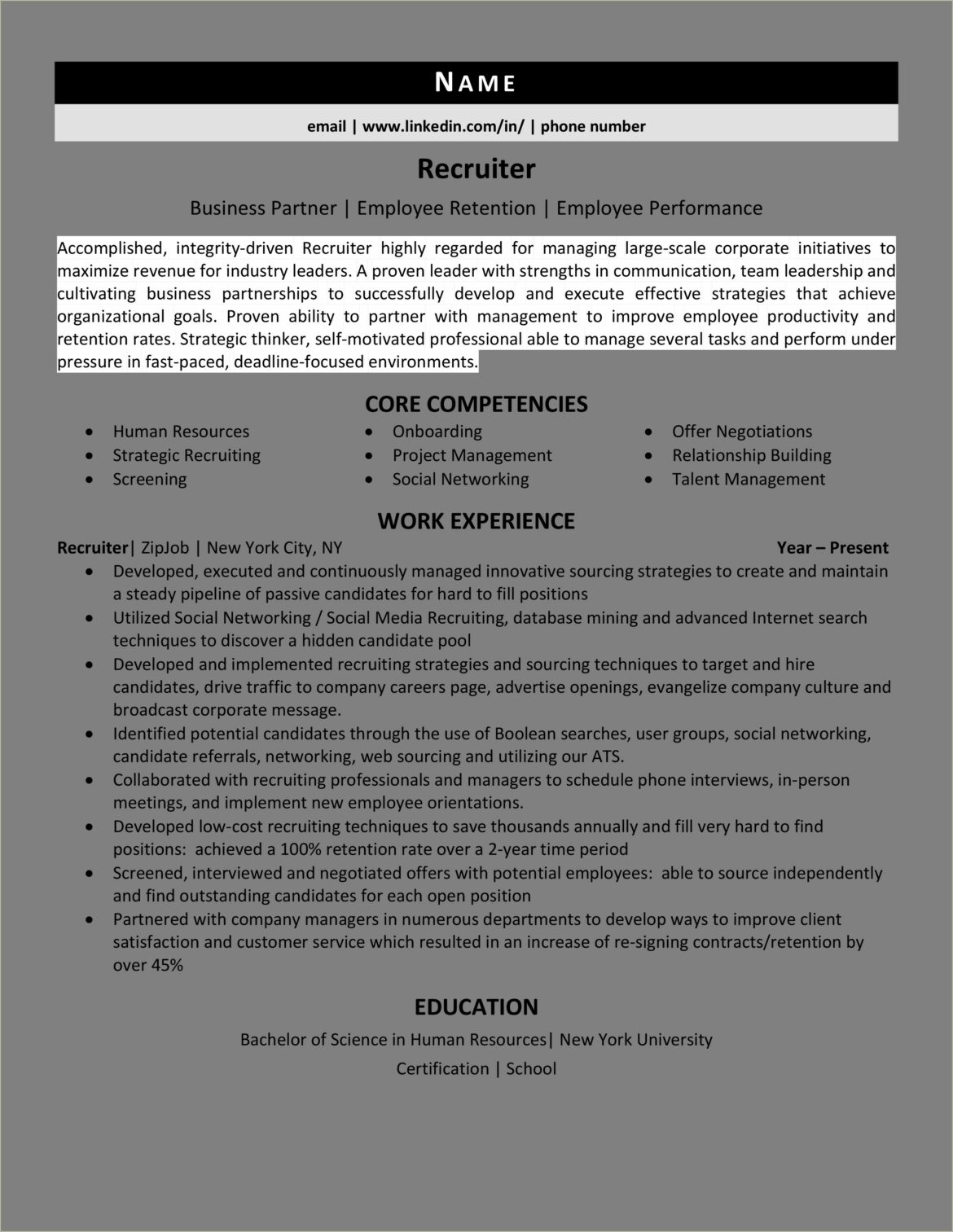 Pay For Resume Template For Recruiter