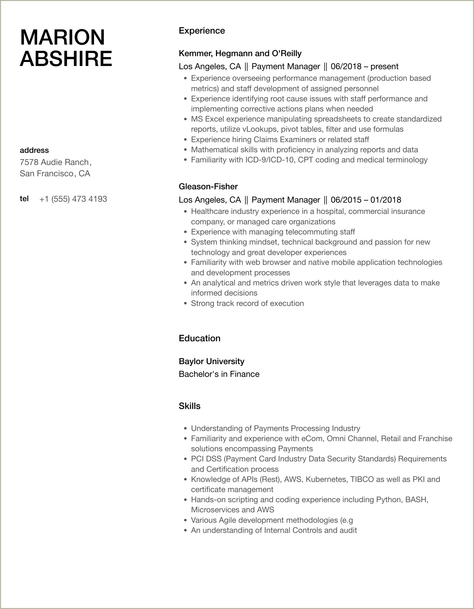 Payment Card Industry Program Manager Resume