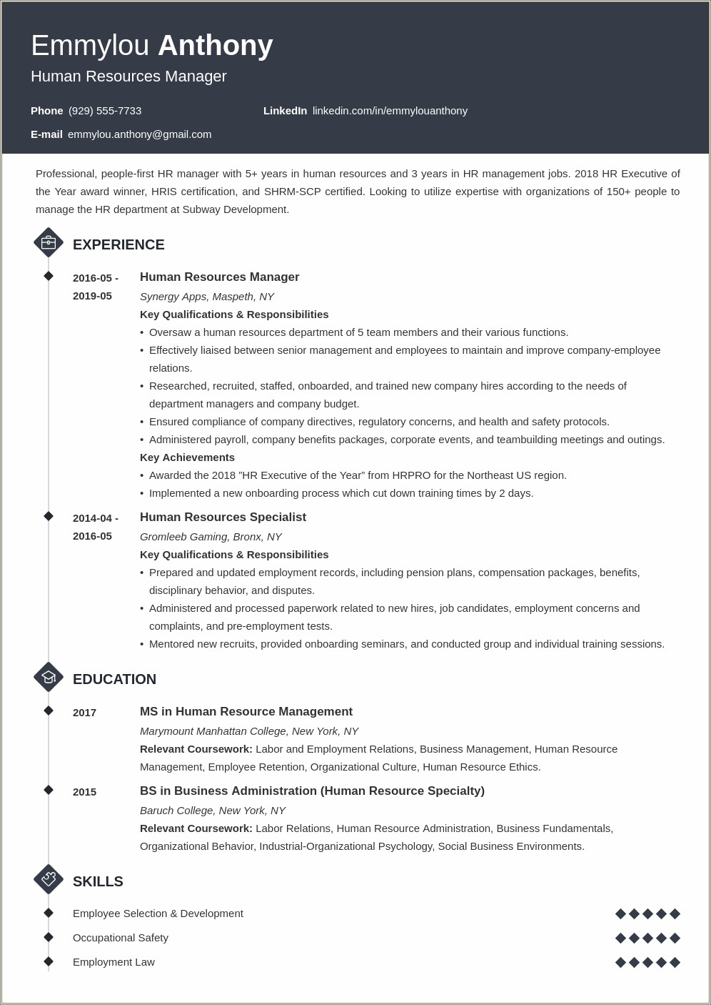 Payroll And Benefits Manager Resume Sample
