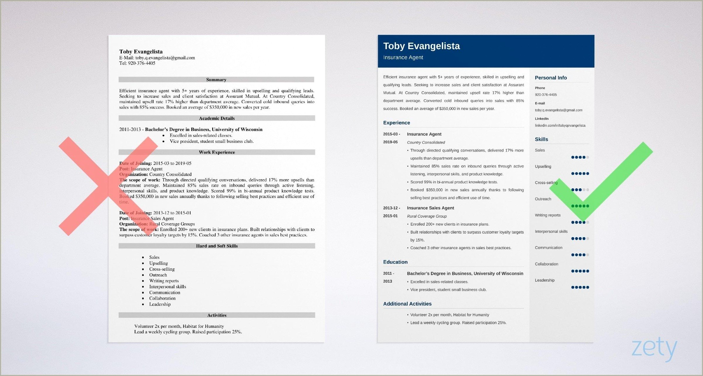 P&c Insurance Agent Work Description Resume