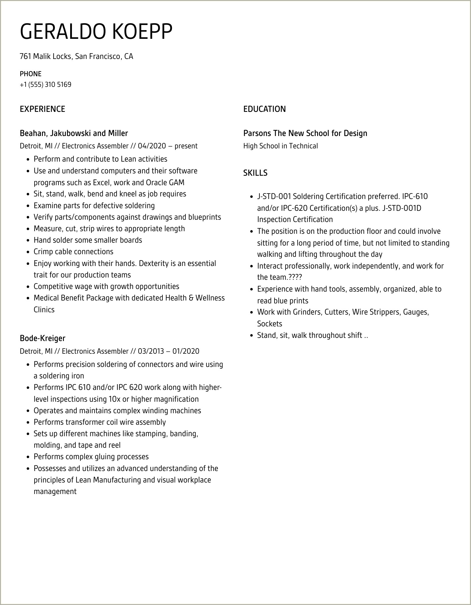 Pcb Piezotronics Resume Submit Production Manager